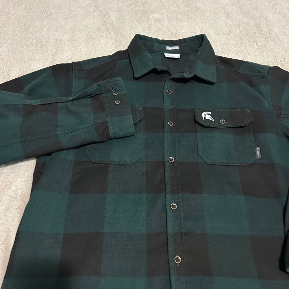 Michigan State Spartans Columbia Flannel Shirt Mens L Green Black  Plaid New